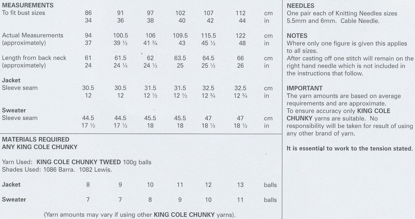 King Cole Ladies Knitting Pattern Womens Jacket & Sweater Cable Tweed Chunky (4422)