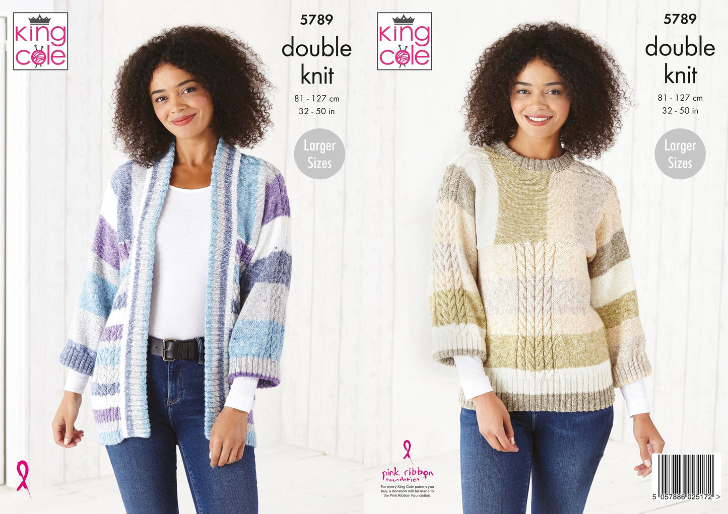 King Cole Ladies DK Knitting Pattern 3/4 Sleeve Cabled Sweater & Jacket (5789)