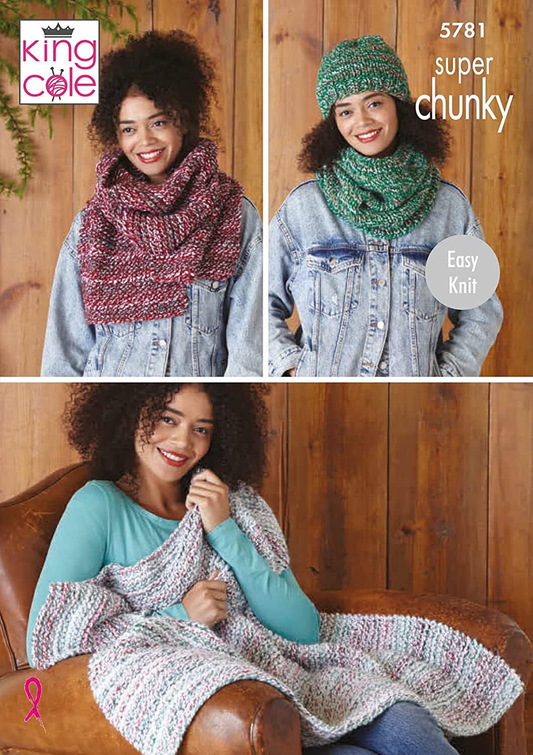 King Cole Super Chunky Knitting Pattern Easy Knit Throw Scarf Snood & Hat (5781)