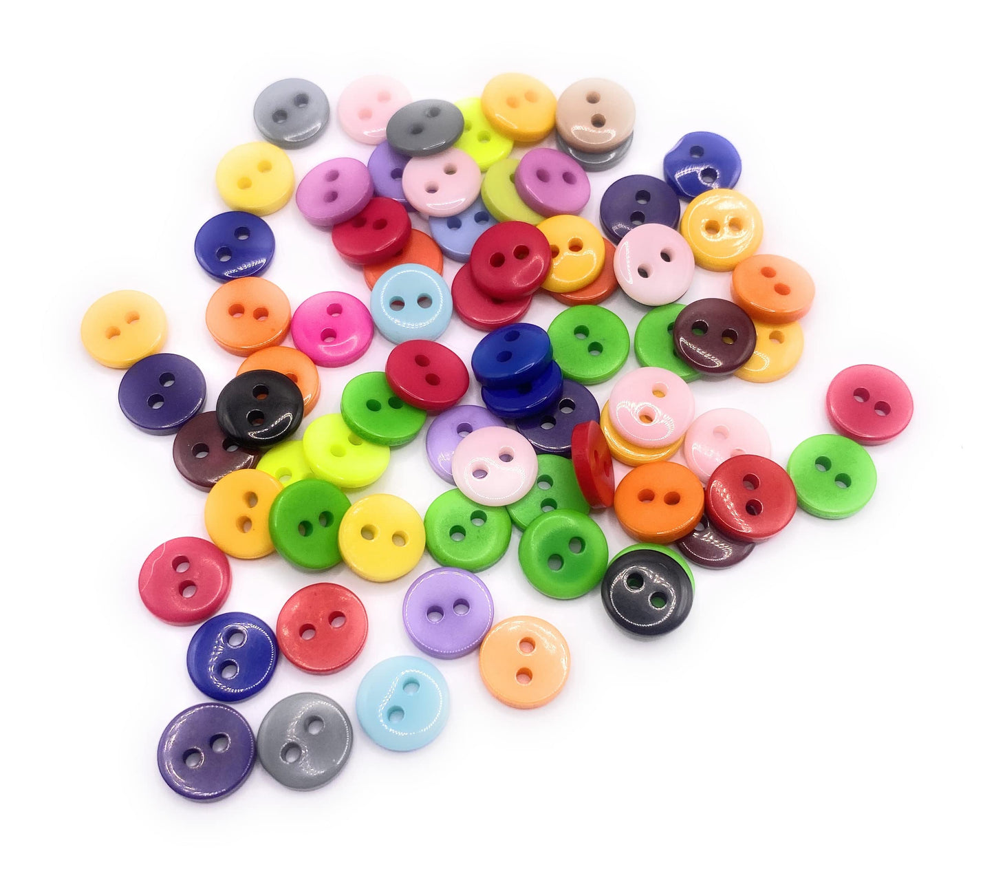 KnitForLess (Pack of 100) Mixed Colour 9mm Buttons 2 Hole Small Round Plastic Scrapbooking Arts Crafts