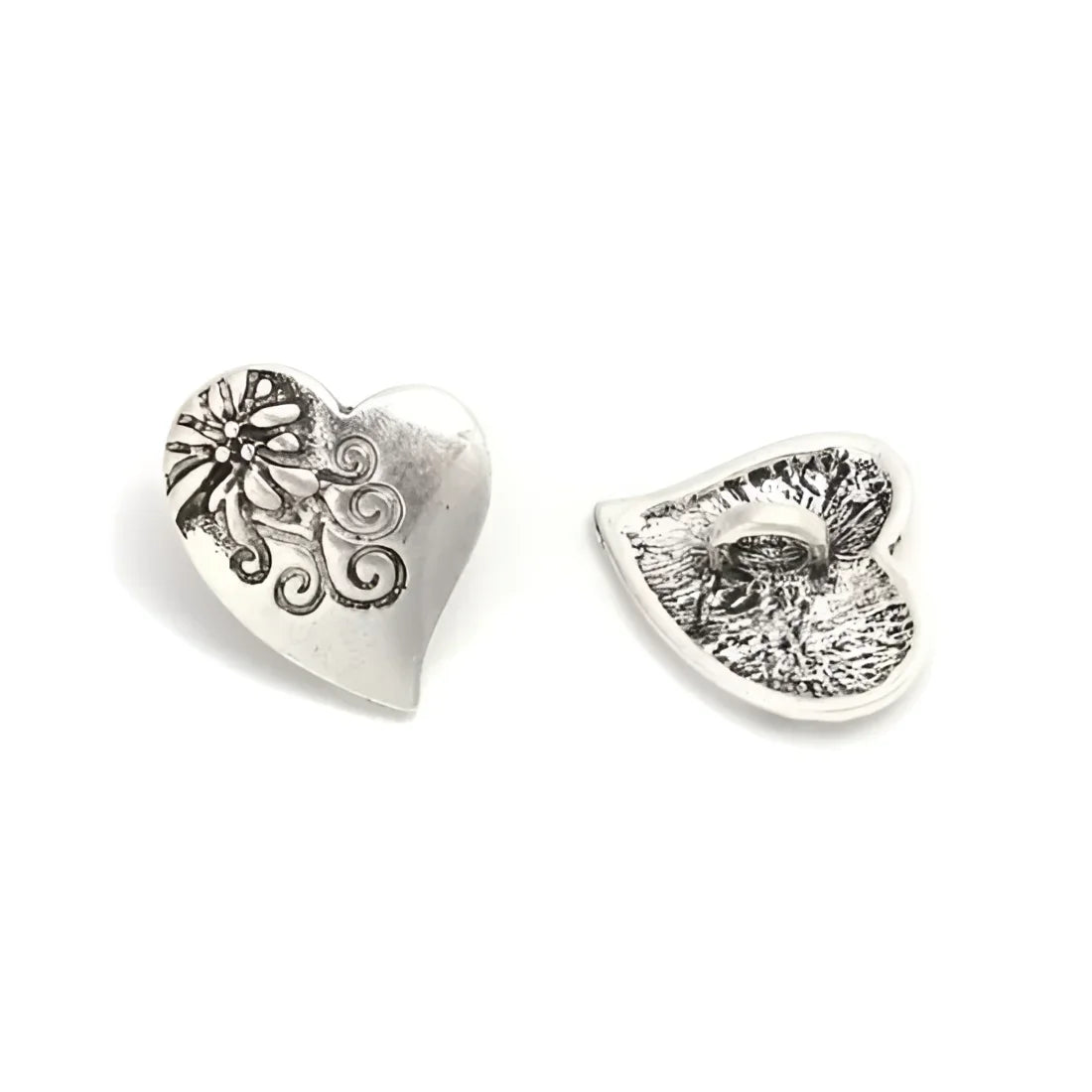 KnitForLess 10Pcs Shank Buttons Love Heart with Carved Flower Antique Silver Metal 20mm by 17mm