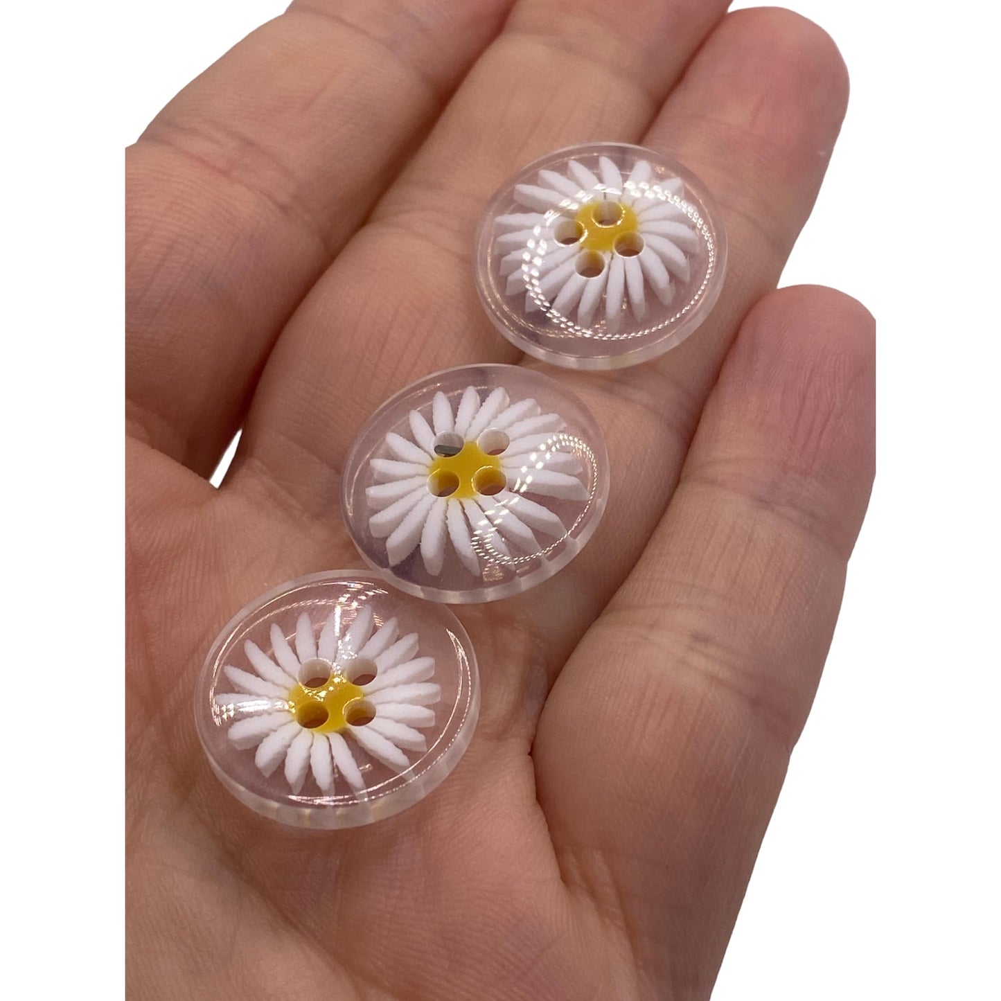 KnitForLess Clear Resin Daisy Flower Shaped Buttons 20mm 4 Hole for Sewing Knitting Jewellery Making Craft Projects