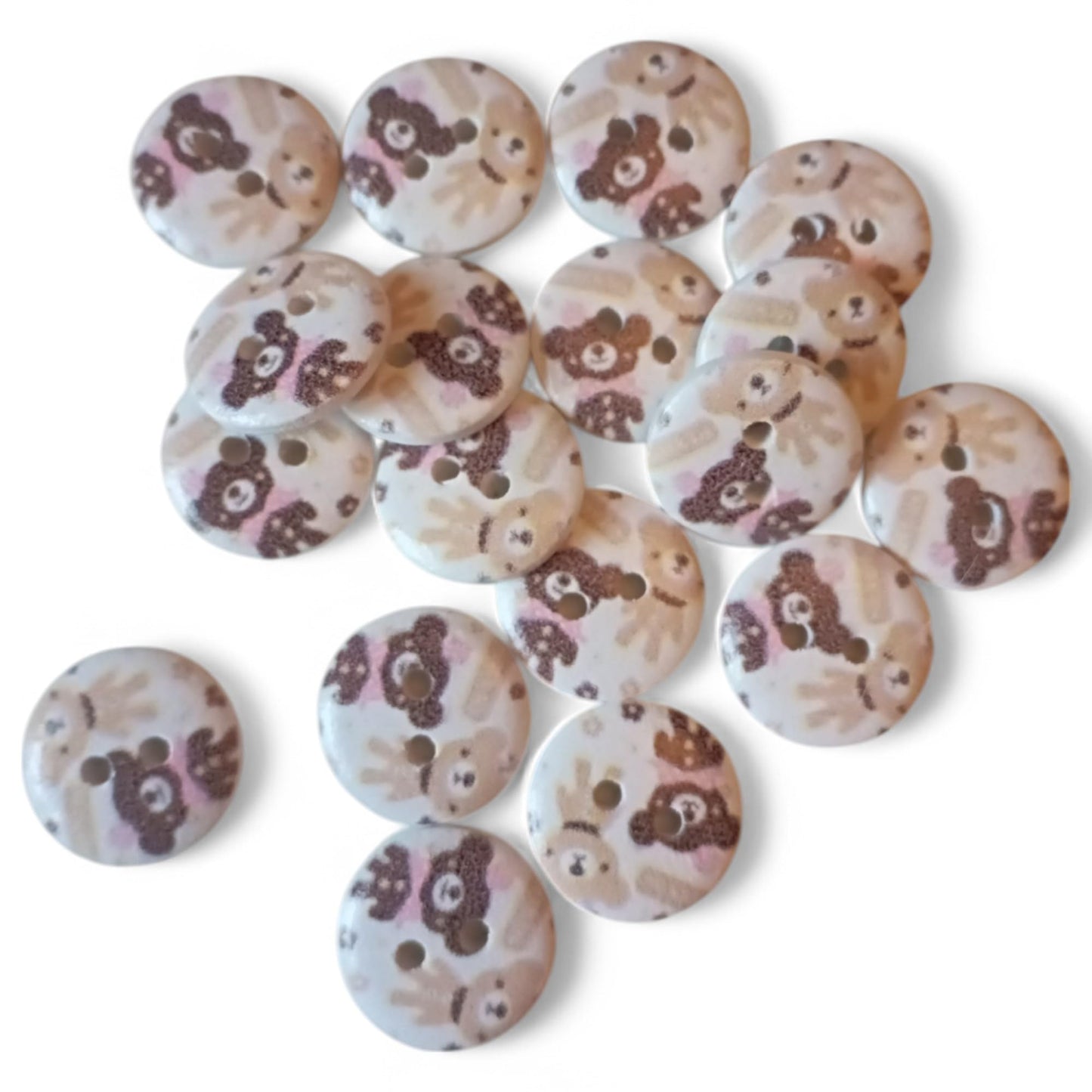 KnitForLess Wooden Teddy Bear Buttons 15mm 2 Hole Baby Craft Supplies