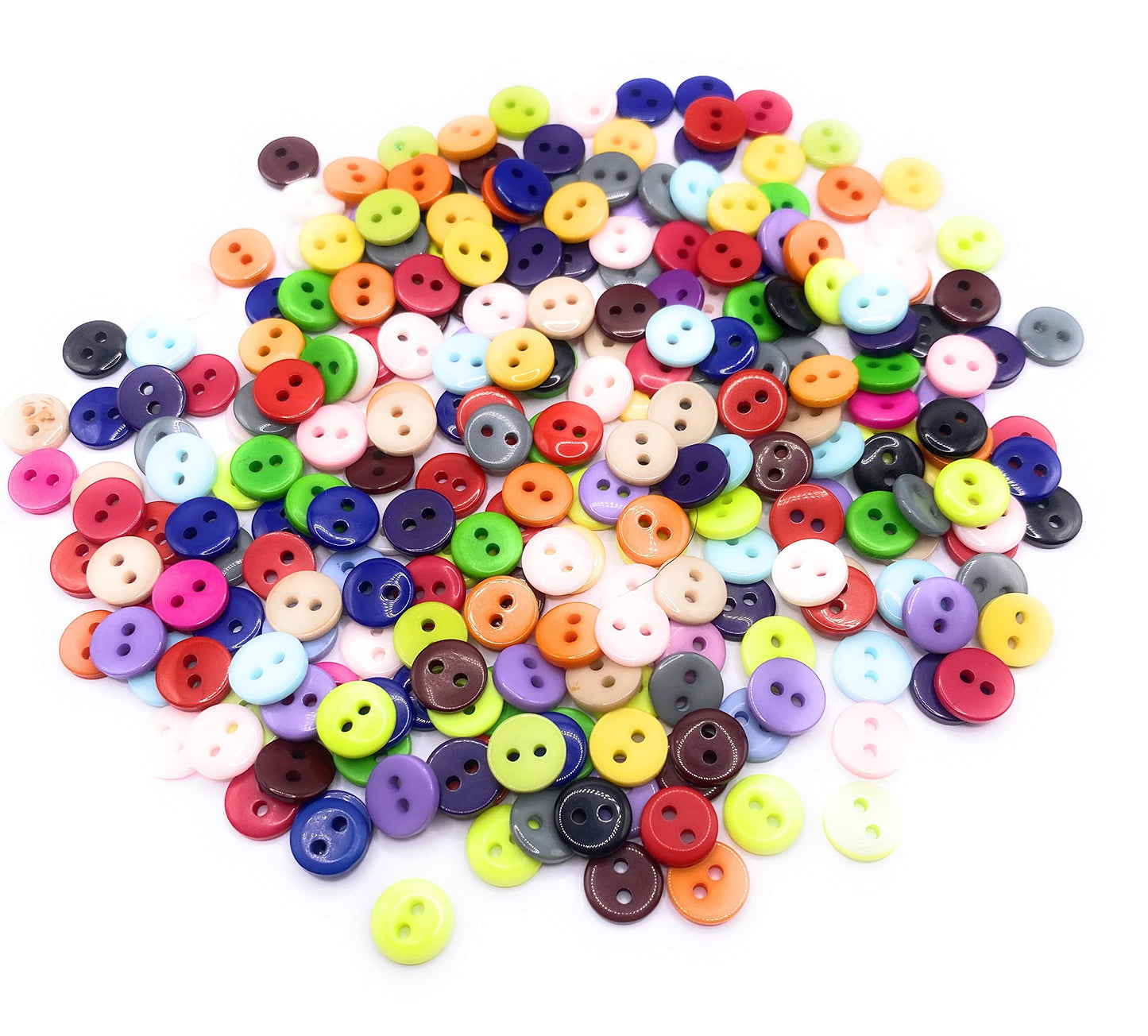 KnitForLess (Pack of 100) Mixed Colour 9mm Buttons 2 Hole Small Round Plastic Scrapbooking Arts Crafts
