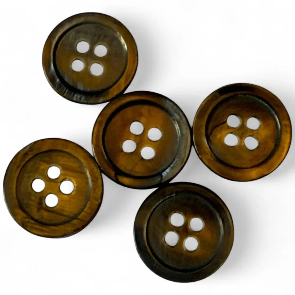 Five brown four-hole buttons.