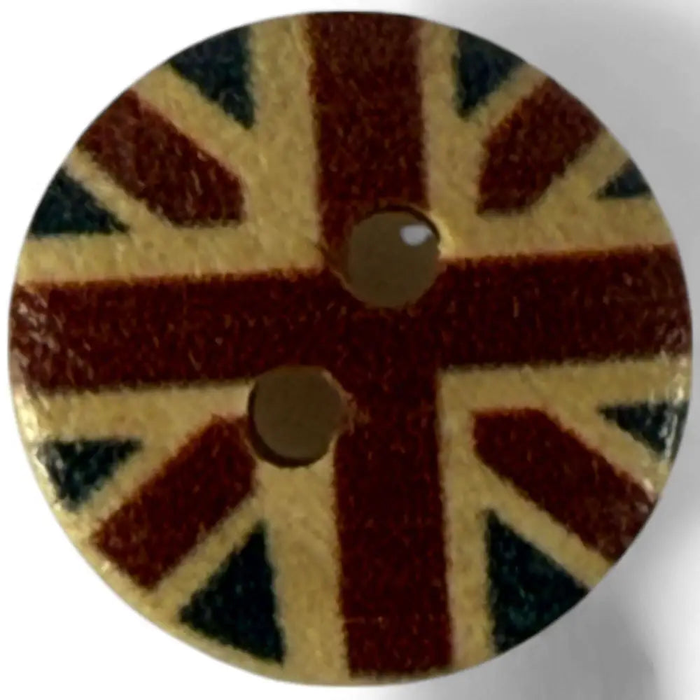 15mm Wooden Union Jack Buttons UK Flag Design 2 Holes Pack of 10