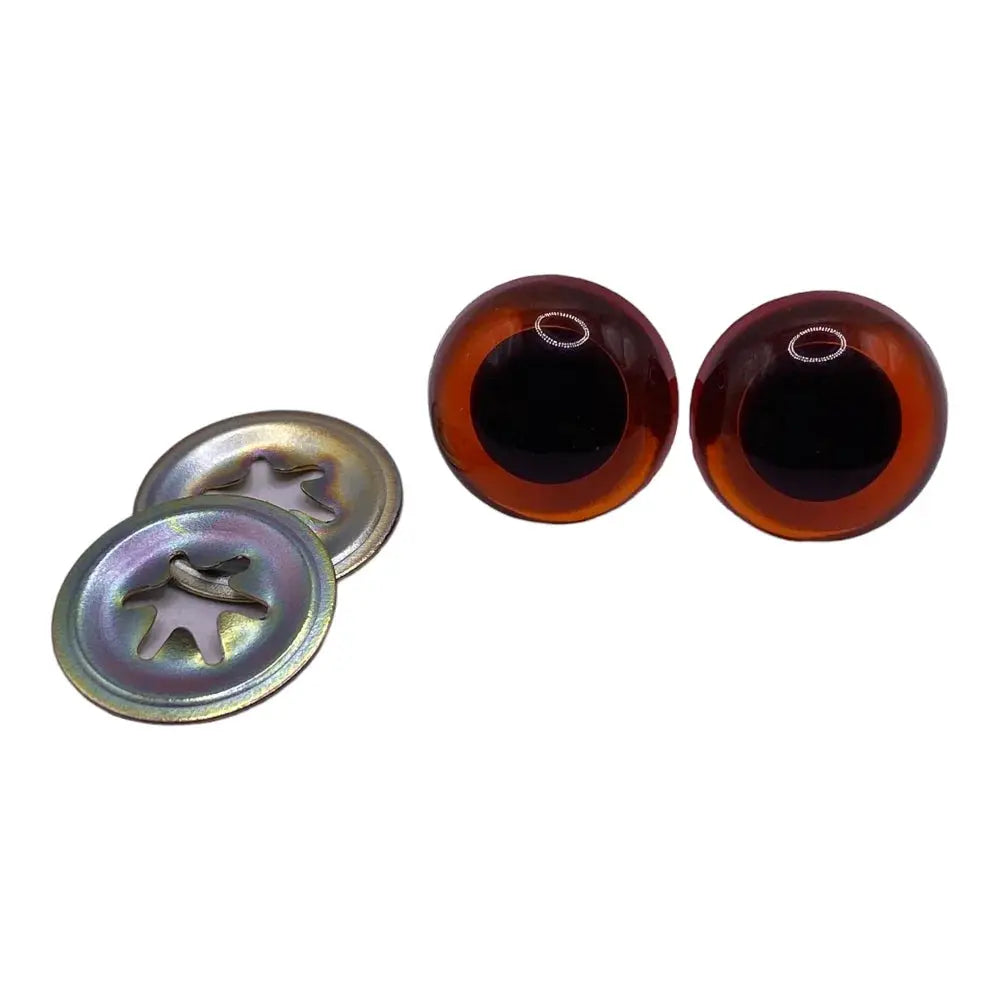 Brown toy eyes with metal washers.