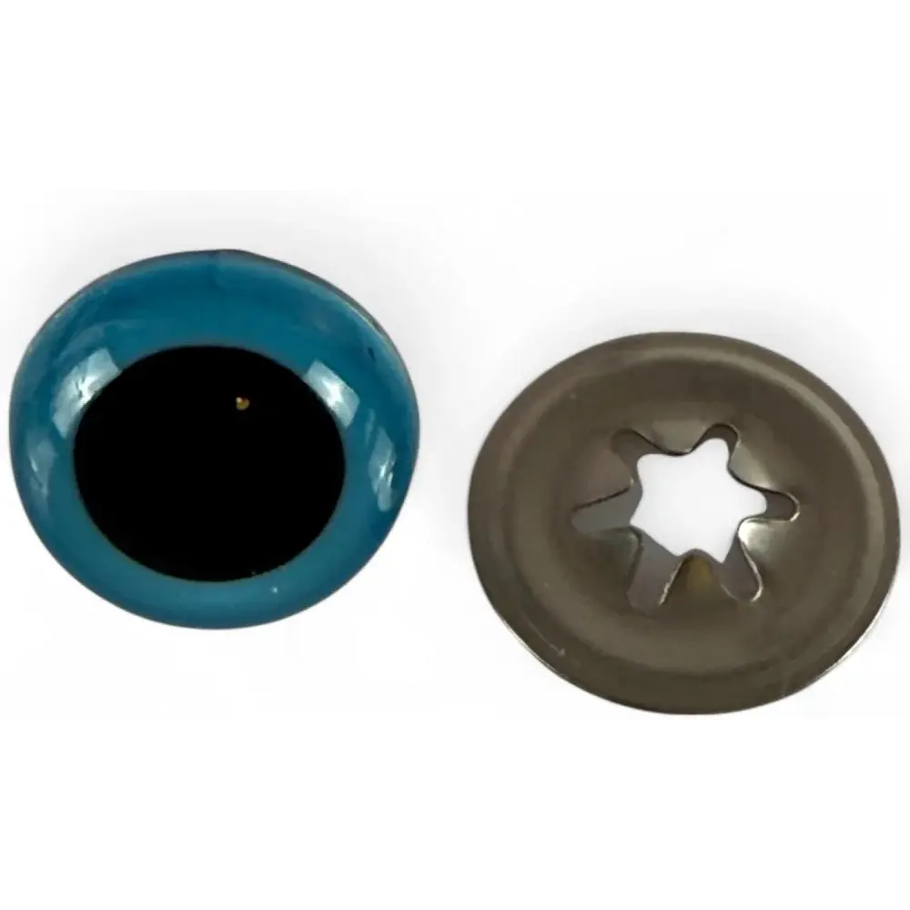Blue doll eye and metal washer.