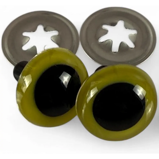 Olive-green safety eyes with metal washers.