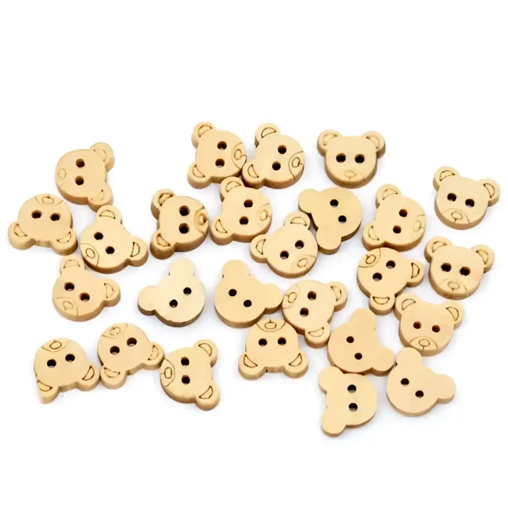 20x wooden buttons bear shape 13 x 11 mm