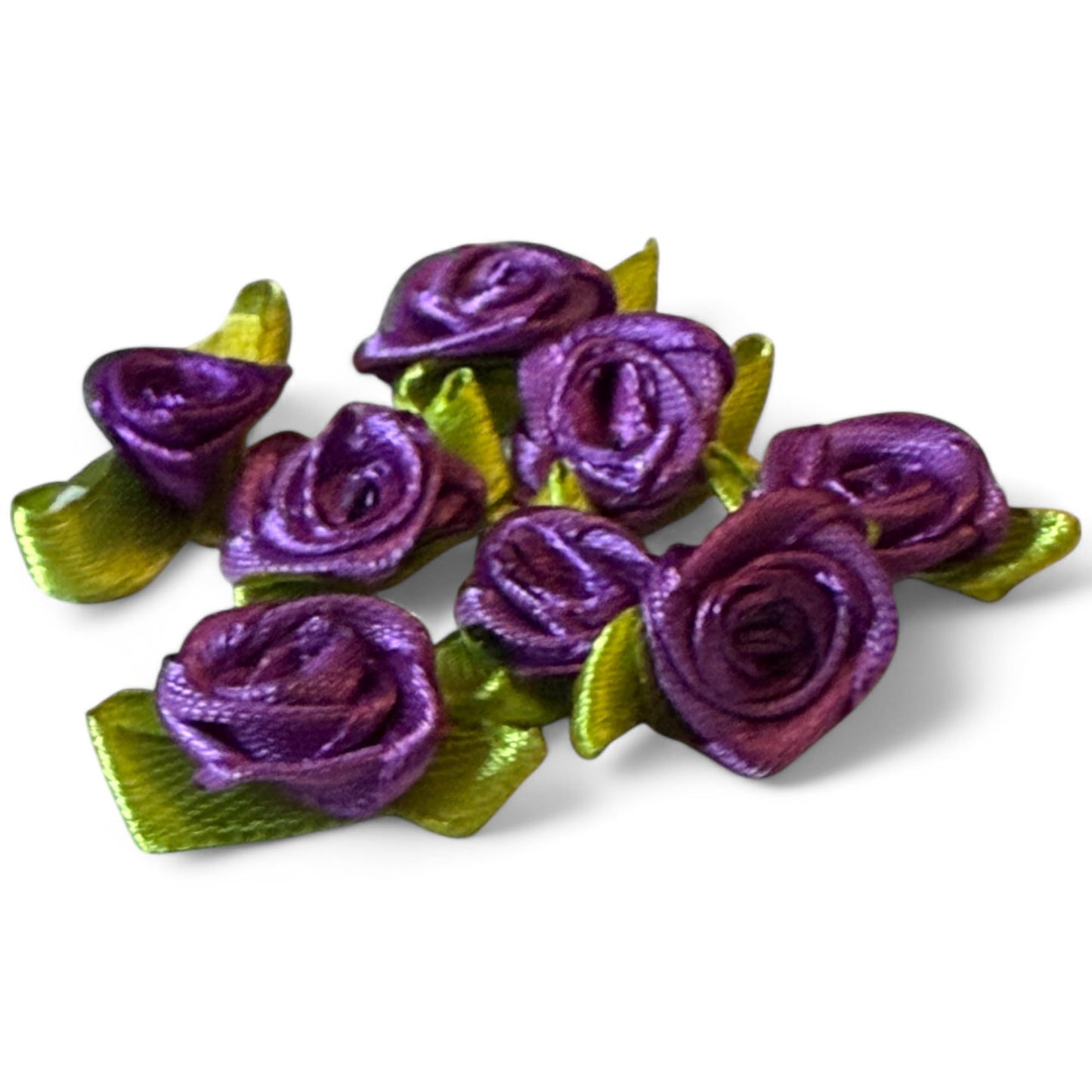 KnitForLess Purple Handmade 15mm Mini Rose Satin Ribbon Buds Craft Decorative Flowers Weddings