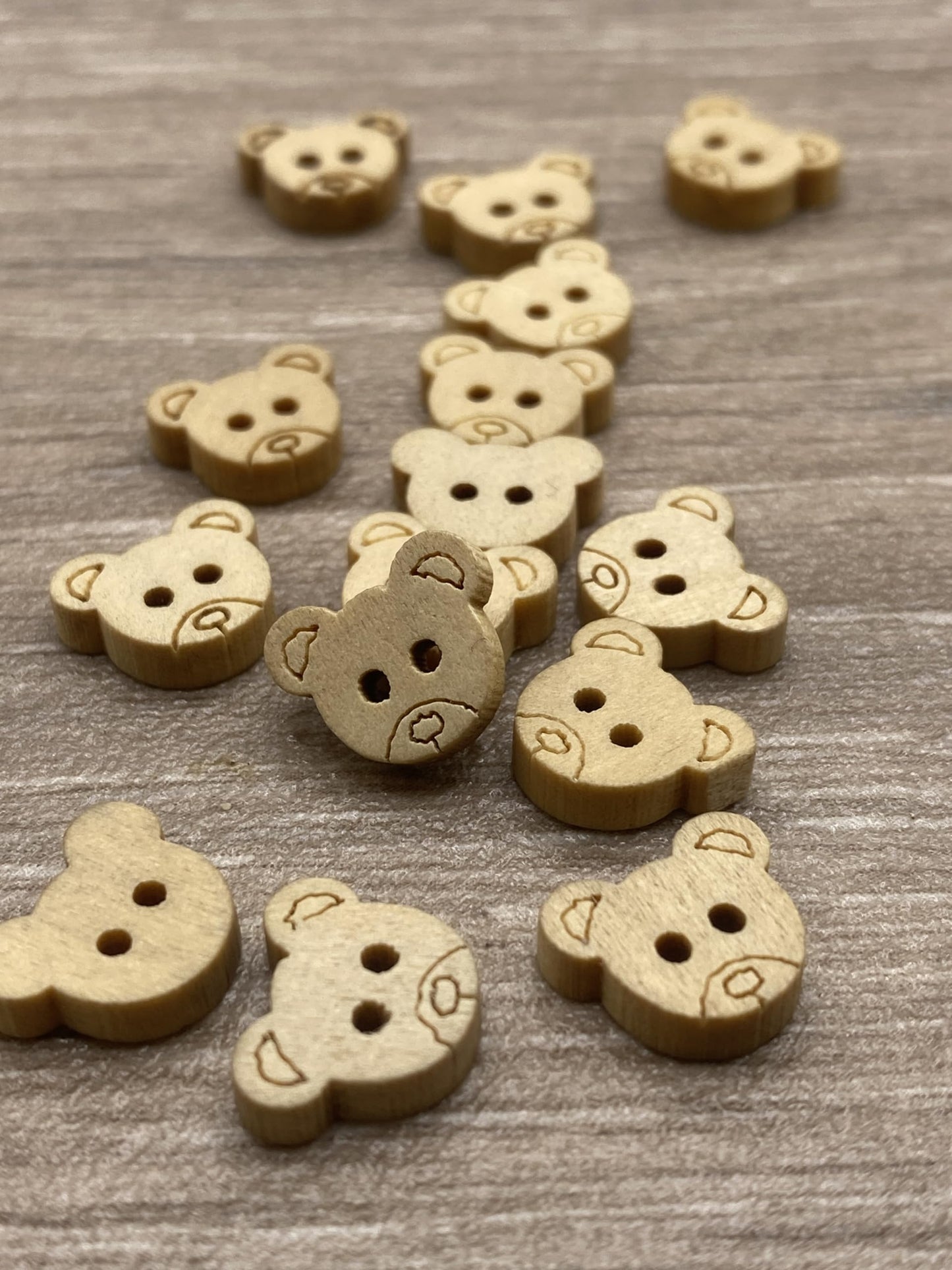KnitForLess 25Pcs 13mm Natural Wooden Teddy Bear Buttons Light Brown 2 Holes Small Sewing Craft Knitting