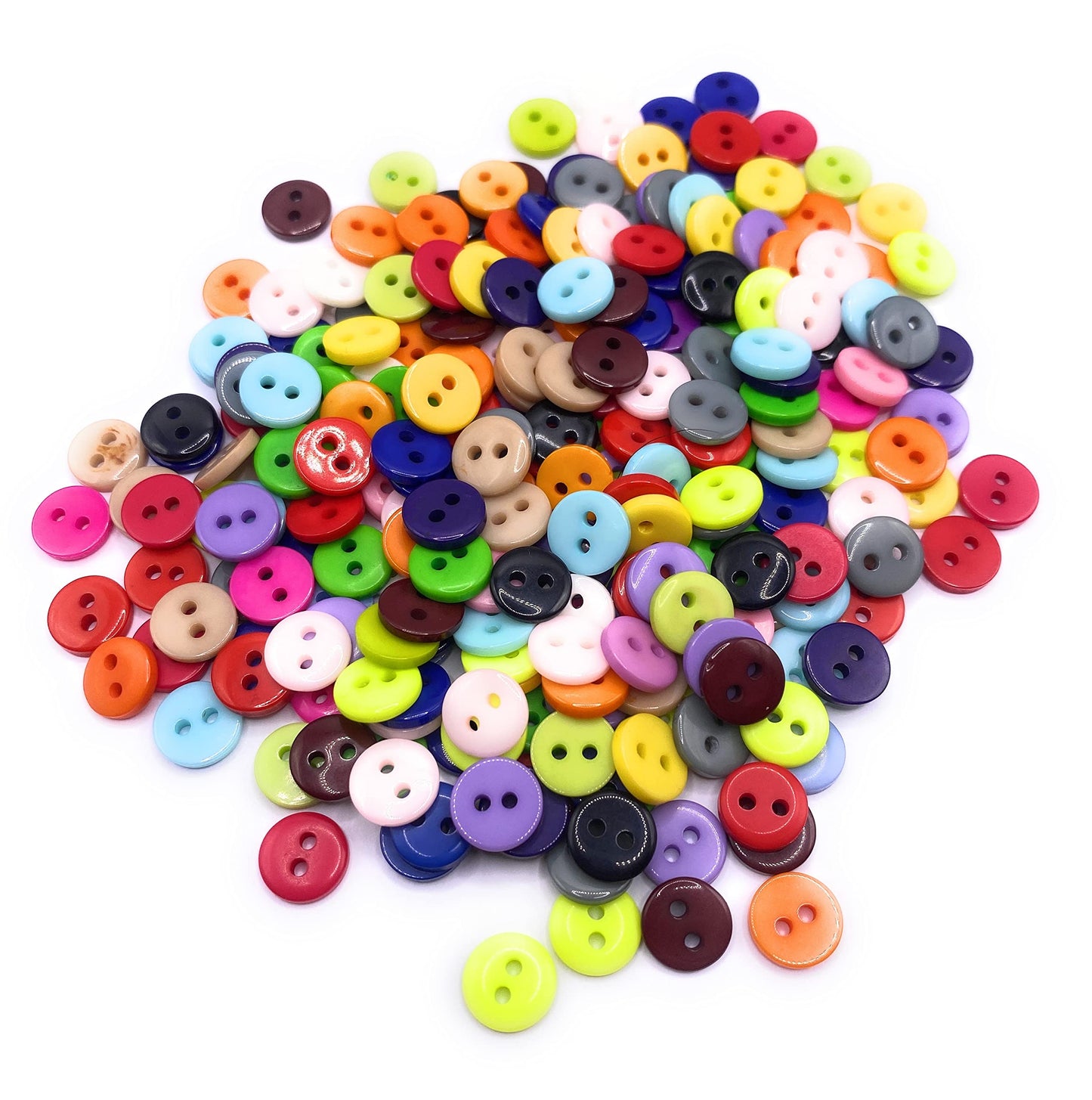 KnitForLess (Pack of 100) Mixed Colour 9mm Buttons 2 Hole Small Round Plastic Scrapbooking Arts Crafts