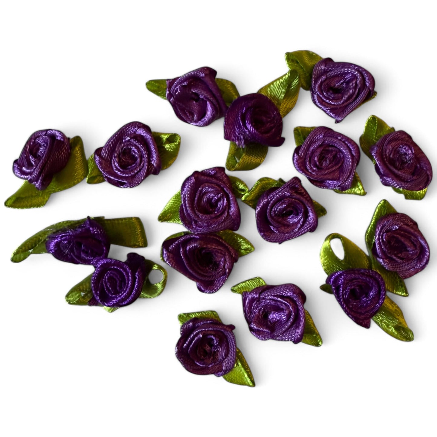 KnitForLess Purple Handmade 15mm Mini Rose Satin Ribbon Buds Craft Decorative Flowers Weddings