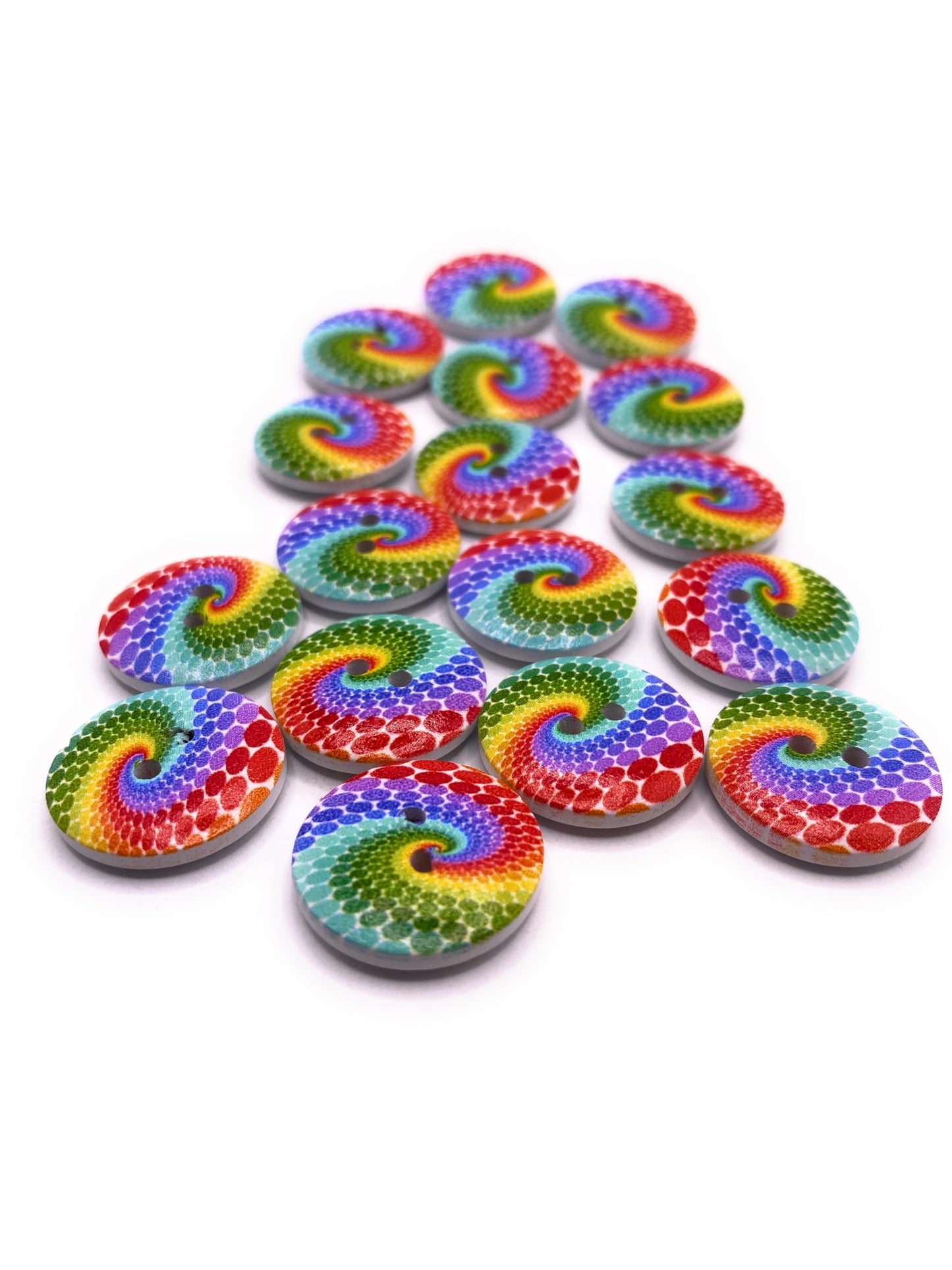 KnitForLess 20mm Wooden Buttons Rainbow Swirl Pattern LGBT 2 Hole Sewing Knitting