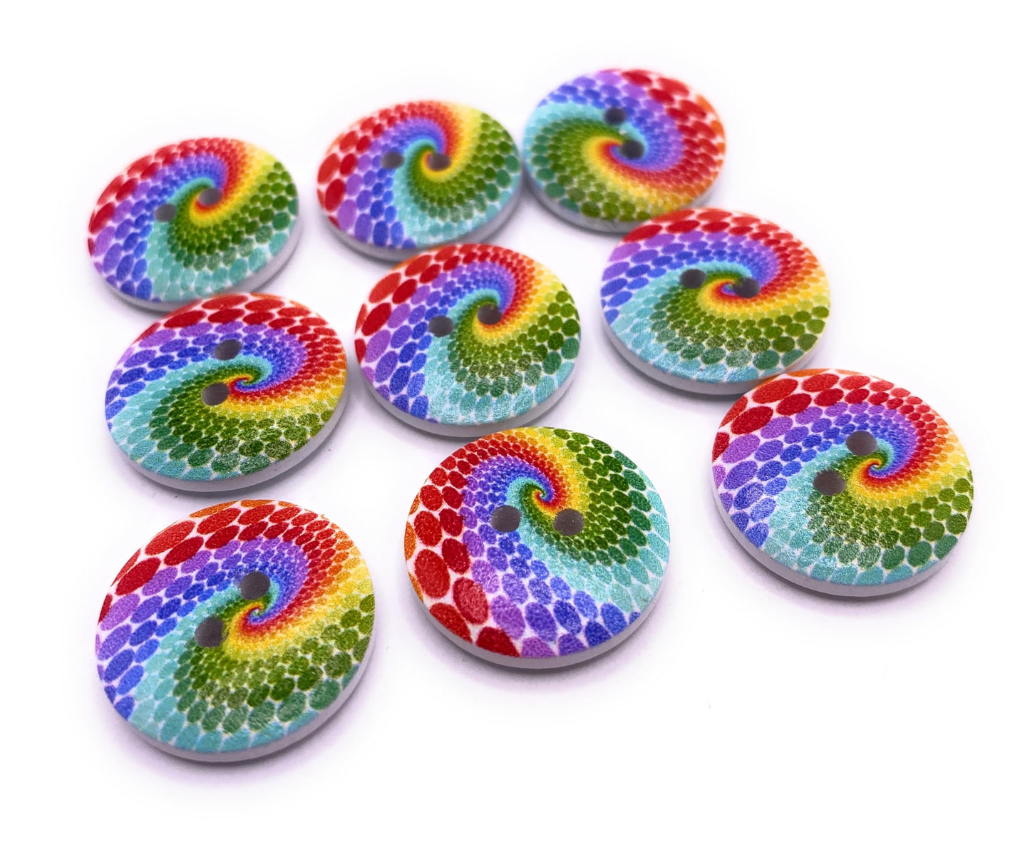 KnitForLess 20mm Wooden Buttons Rainbow Swirl Pattern LGBT 2 Hole Sewing Knitting