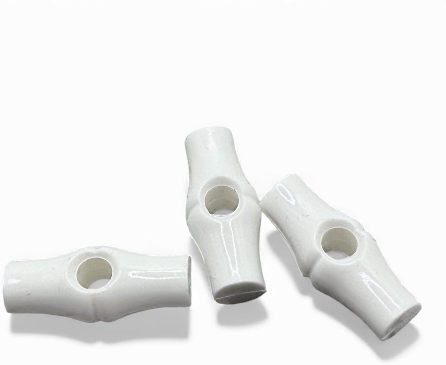 White Bamboo Shape Toggle Button, 25mm, Plastic, One Hole, Pack of 6