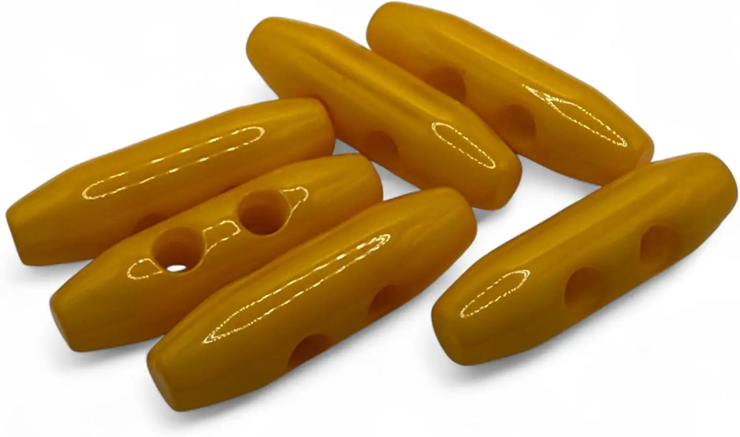 Toggle Buttons, 38mm, Orange, 2-Hole, Pack of 6