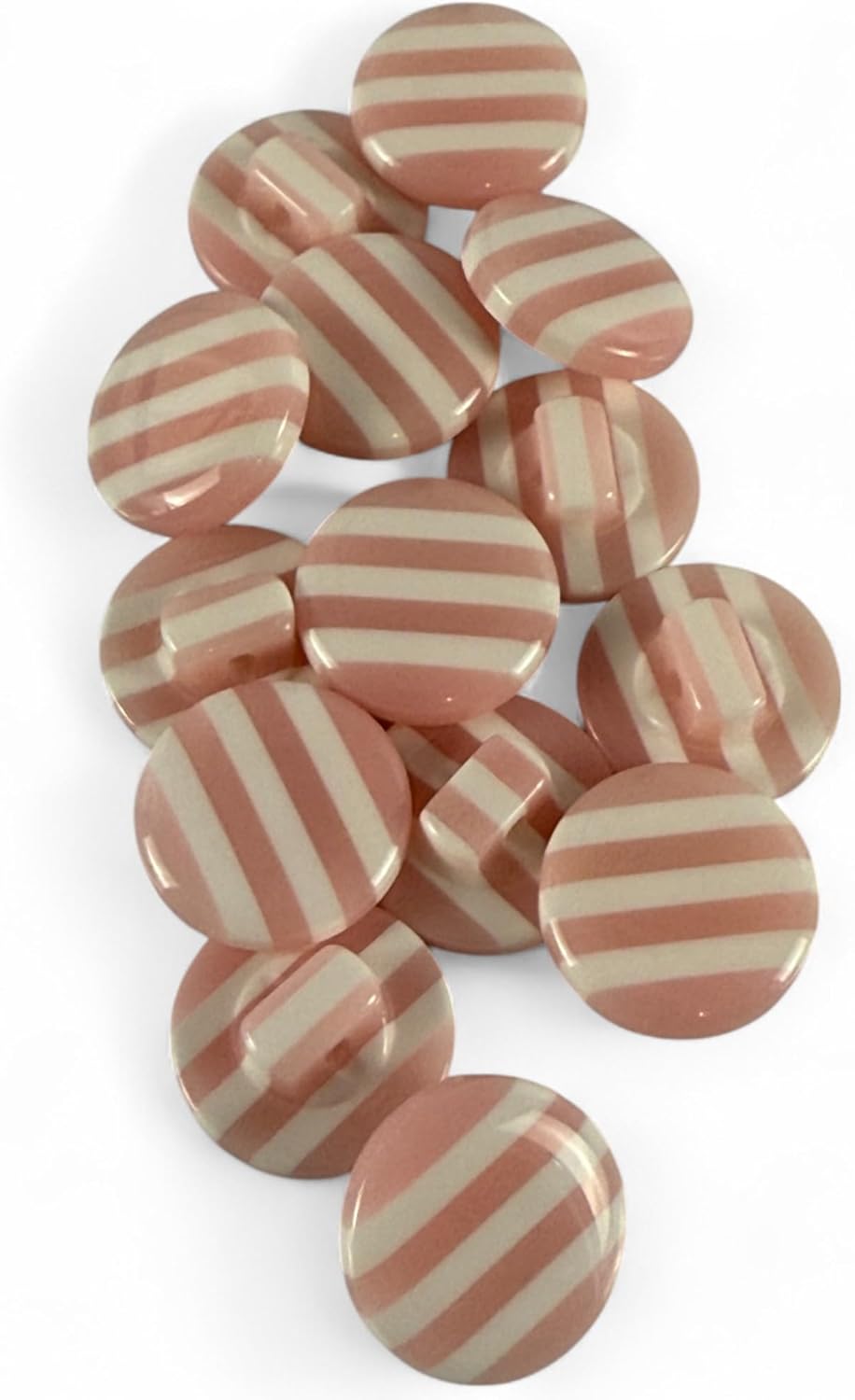 Resin Striped Sewing Buttons 14mm Baby Pink and White Pack of 10