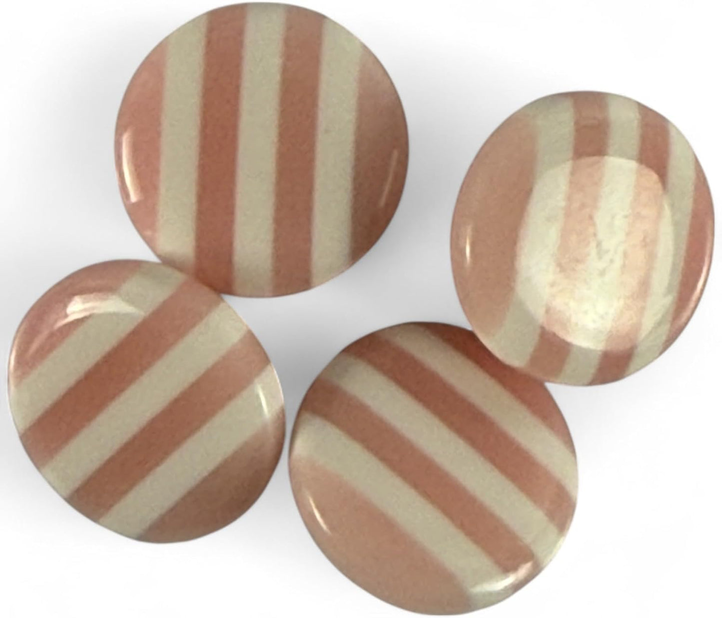 Resin Striped Sewing Buttons 14mm Baby Pink and White Pack of 10
