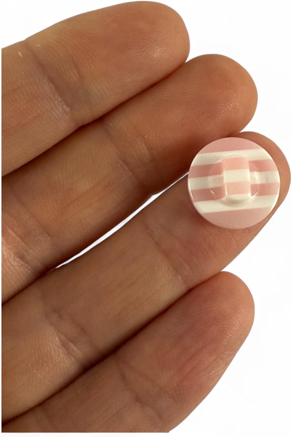 Resin Striped Sewing Buttons 14mm Baby Pink and White Pack of 10