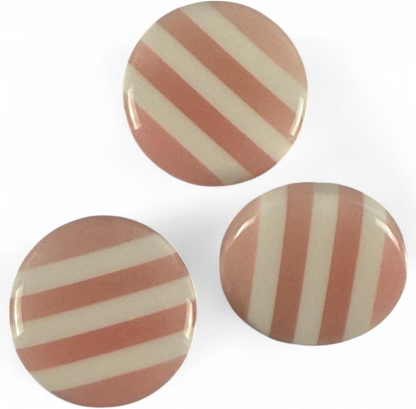 Resin Striped Sewing Buttons 14mm Baby Pink and White Pack of 10