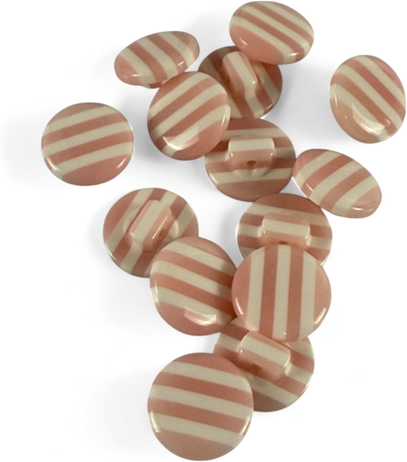 Resin Striped Sewing Buttons 14mm Baby Pink and White Pack of 10