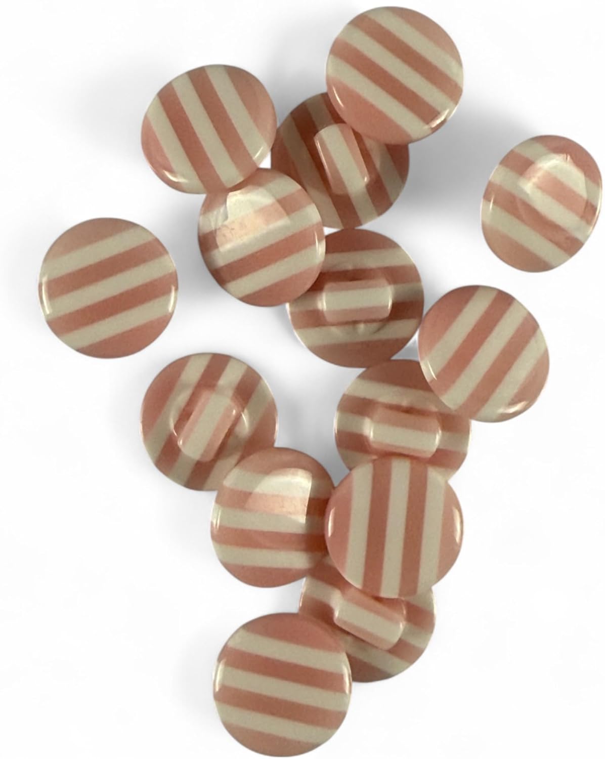 Resin Striped Sewing Buttons 14mm Baby Pink and White Pack of 10