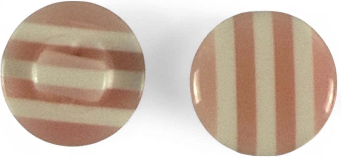 Resin Striped Sewing Buttons 14mm Baby Pink and White Pack of 10