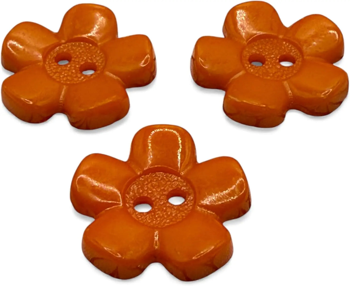 Decorative Acrylic Flower Buttons, 20mm, Orange, 2-Hole Design, Pack of 10