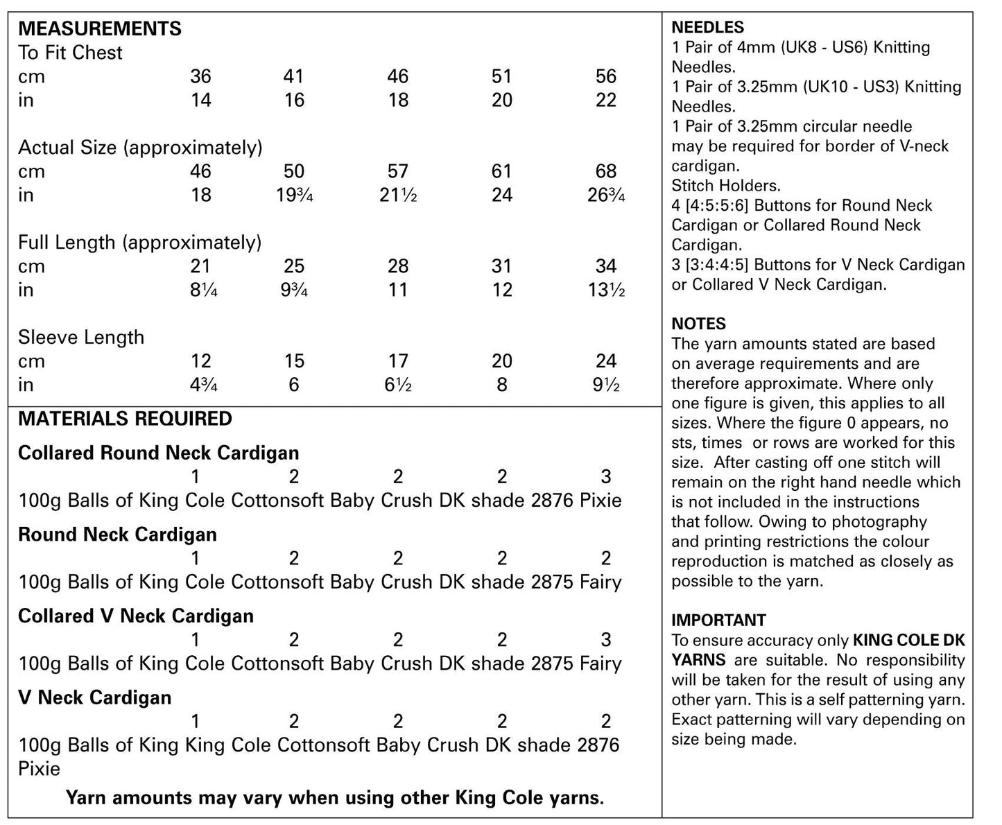 King Cole 5453 Knitting Pattern Baby Easy Lace Raglan Cardigans in Cottonsoft Crush DK,Multicolor,14’’ 22’’ chest
