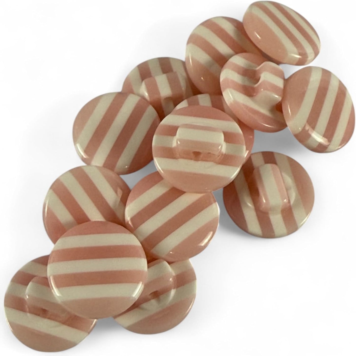 Resin Striped Sewing Buttons 14mm Baby Pink and White Pack of 10