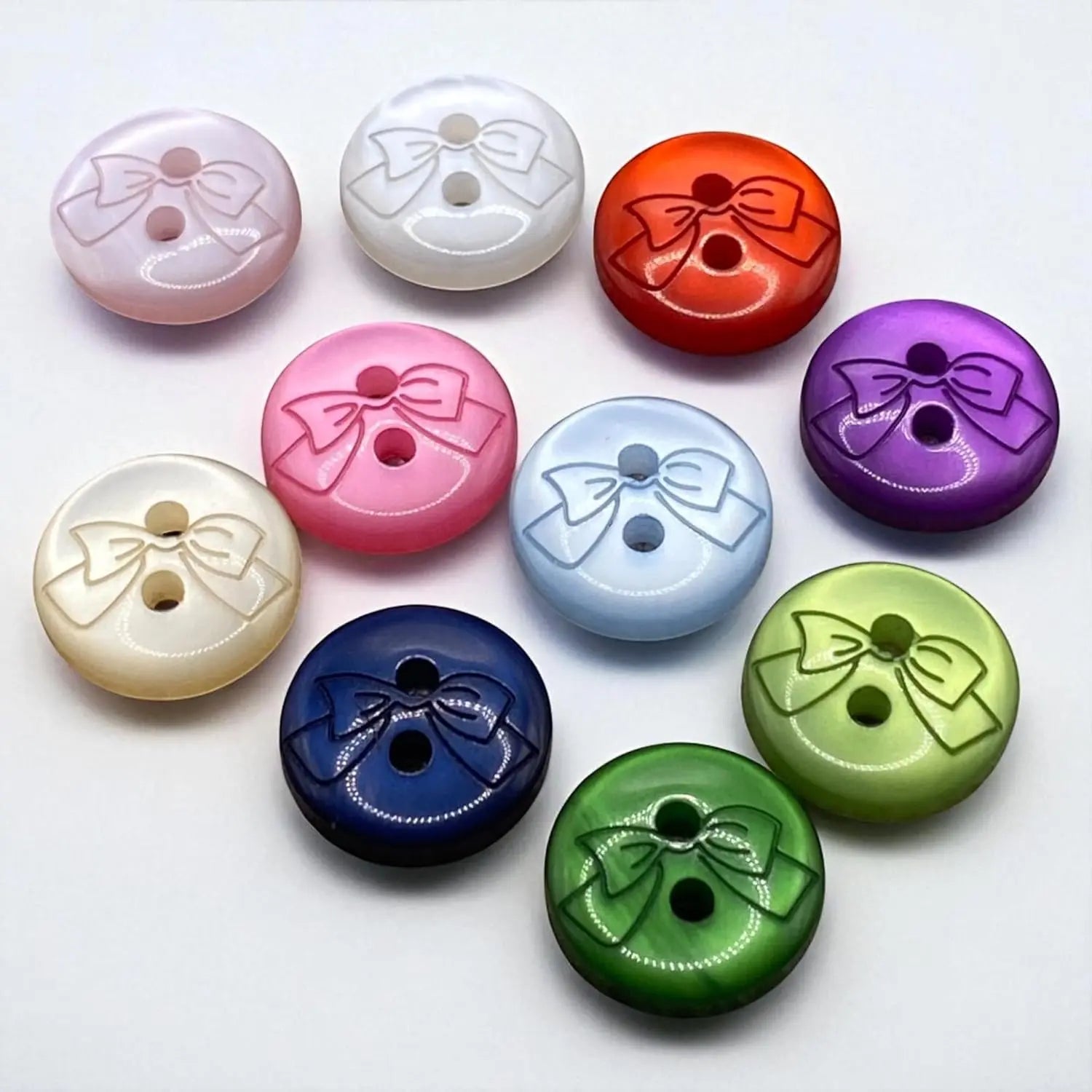 Baby Buttons with Bow Design, 11mm, 2-Hole, Pack of 12, 10 Colours Available (Baby Blue)