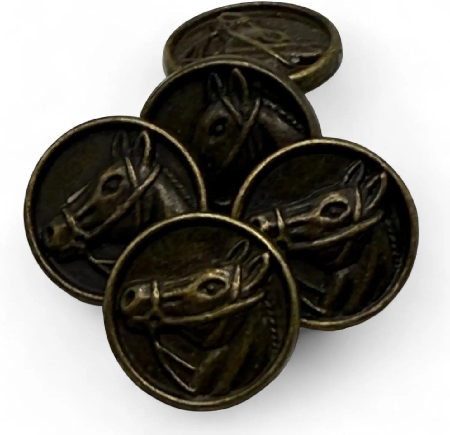 Horse Head Carved Zinc Alloy Shank Buttons, 15mm, Pack of 6, Metal Button Collection