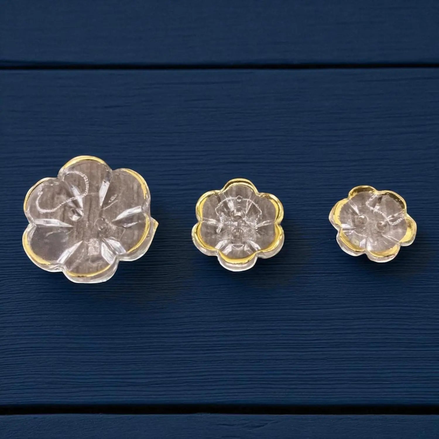 Clear Acrylic Flower Buttons with Gold Rim, 13mm/15mm/20mm, 2-Hole, Pack of 12, 10 Colours (Baby Blue, 13mm)