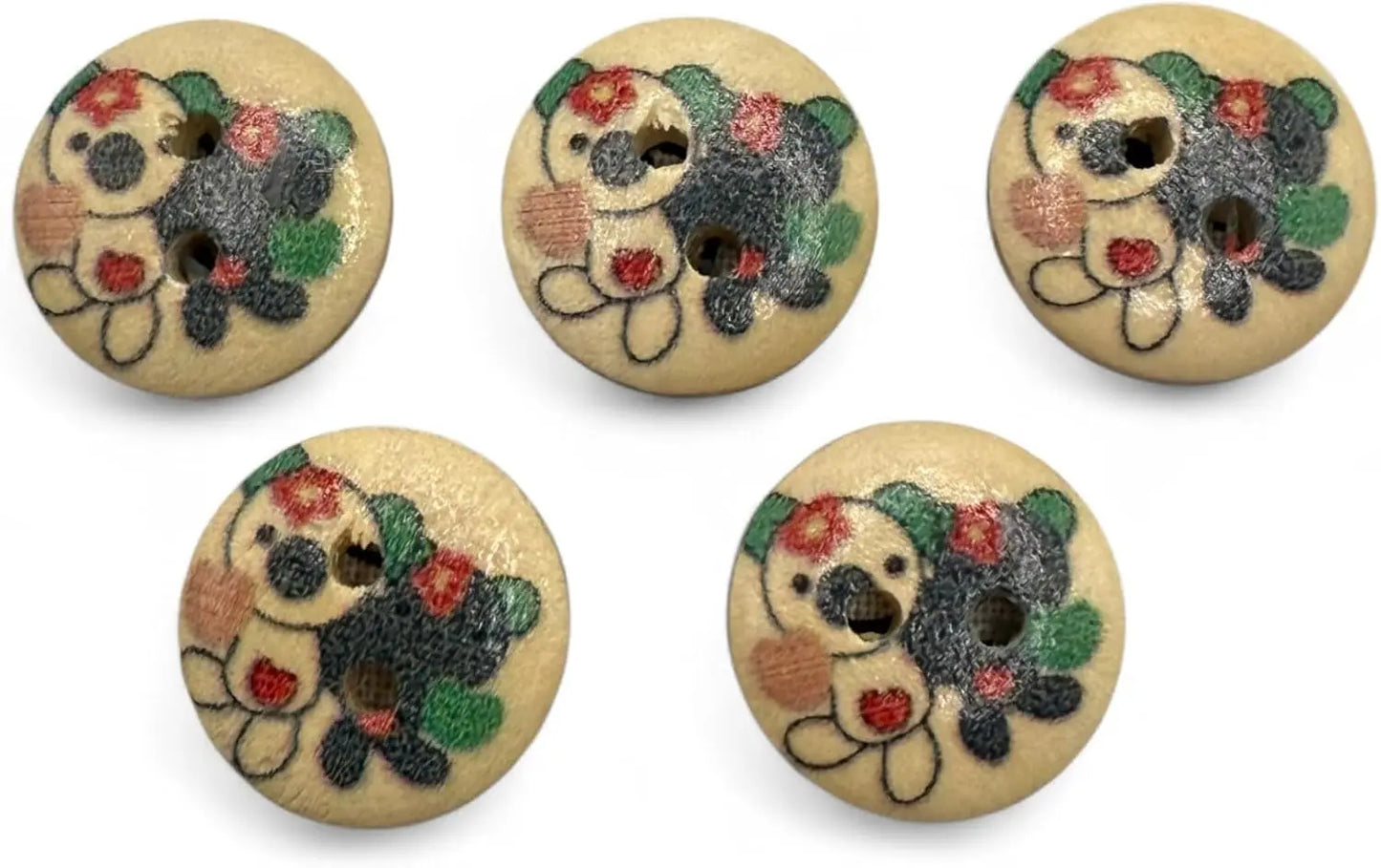 Natural Wooden Button Set, 15mm, 2-Hole Design, Teddy Bear Theme, Pack of 10, Children's Craft Supplies