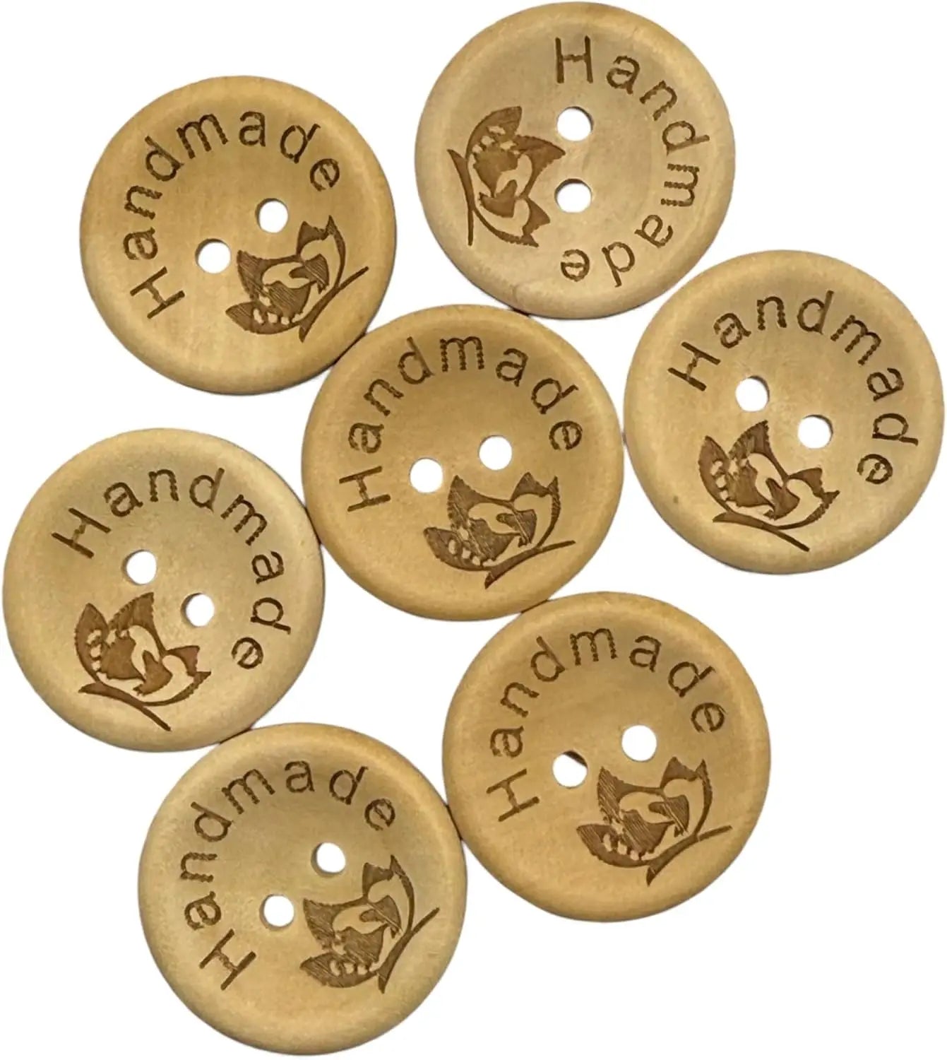 Handmade Natural Wooden Buttons, 25mm Diameter, Decorative Engraved Design, 10 Pack