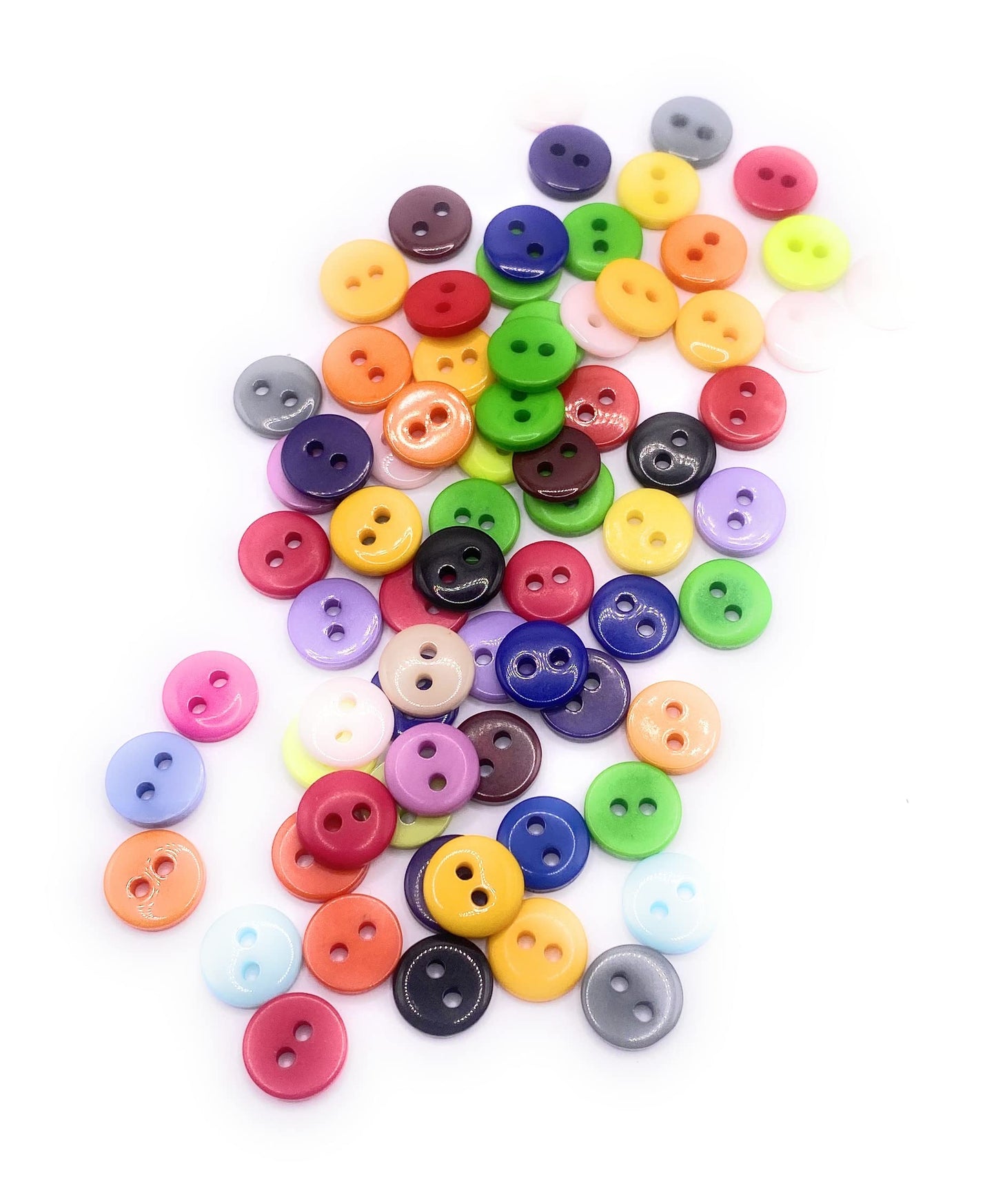 KnitForLess (Pack of 100) Mixed Colour 9mm Buttons 2 Hole Small Round Plastic Scrapbooking Arts Crafts