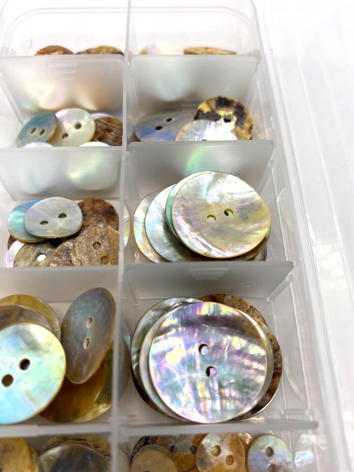 KnitForLess 120Pcs Box Set Mother of Pearl Shell Buttons 2 Hole Knitting Crafts Scrapbook