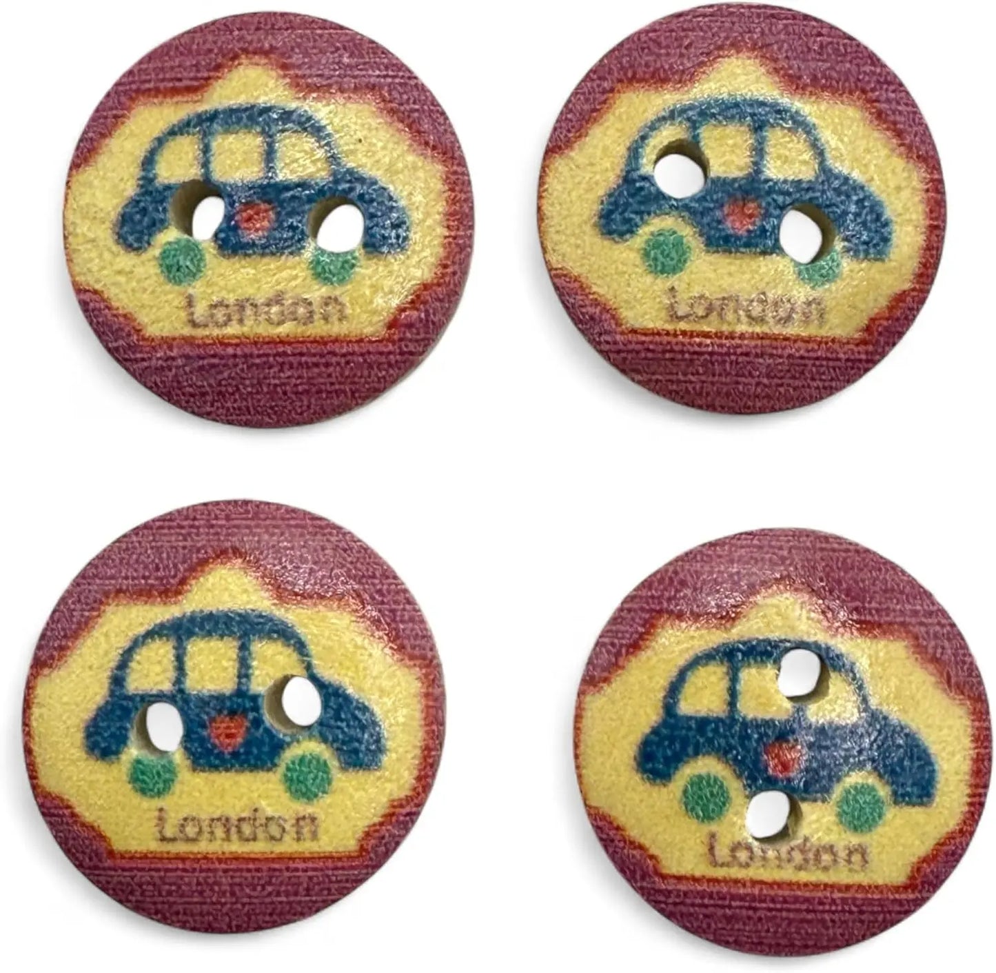 Wooden London Taxi Buttons, 15mm Natural Color, Pack of 10, Children's Theme