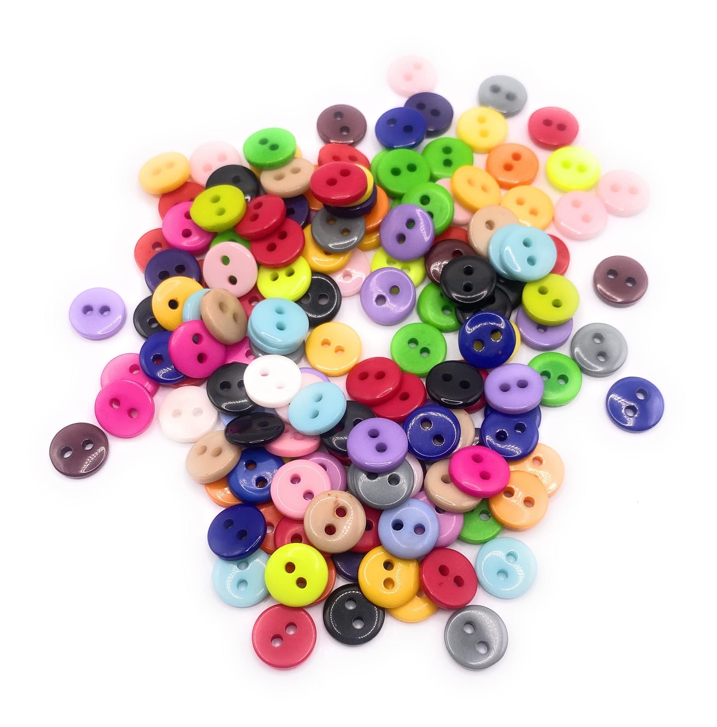 KnitForLess (Pack of 100) Mixed Colour 9mm Buttons 2 Hole Small Round Plastic Scrapbooking Arts Crafts