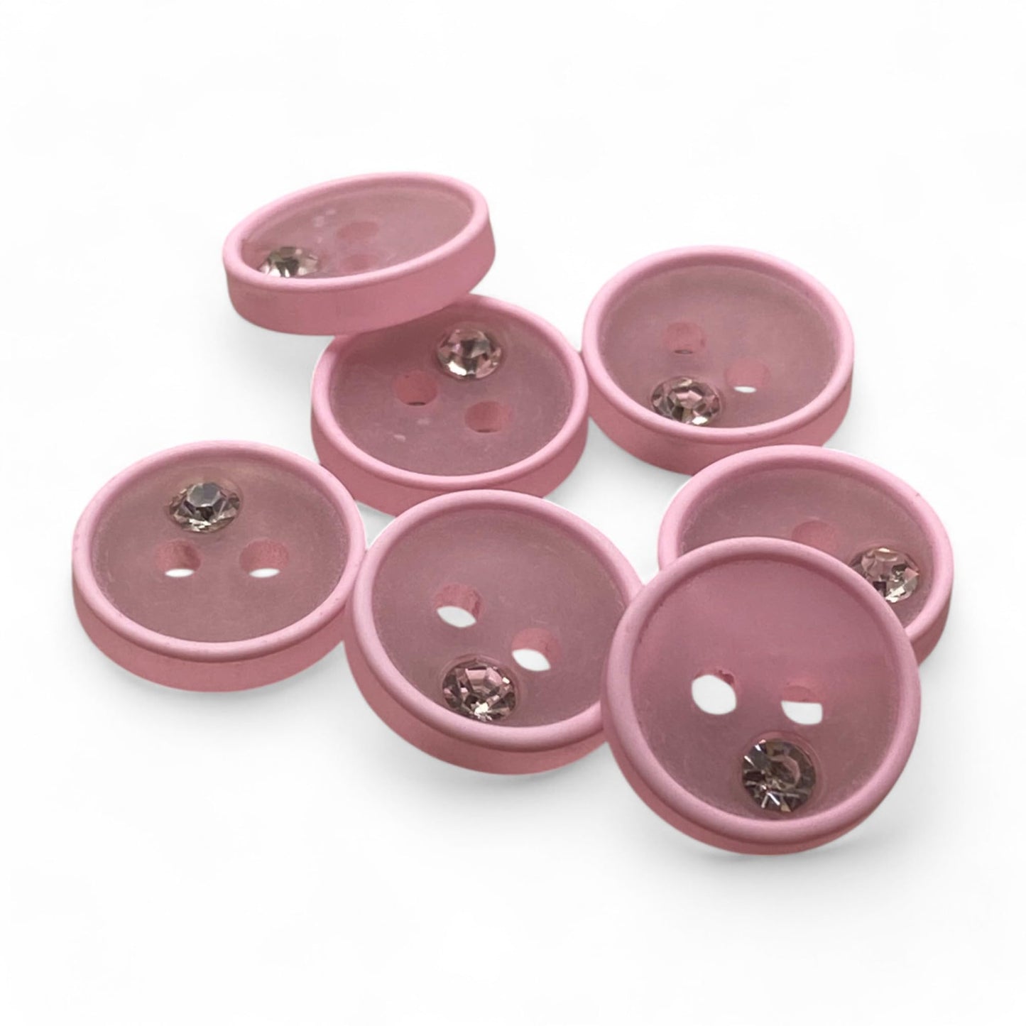 KnitForLess 11mm White and Pink Buttons with Diamond Imitation Stud Baby Cardigans 2 Hole Pack of 10