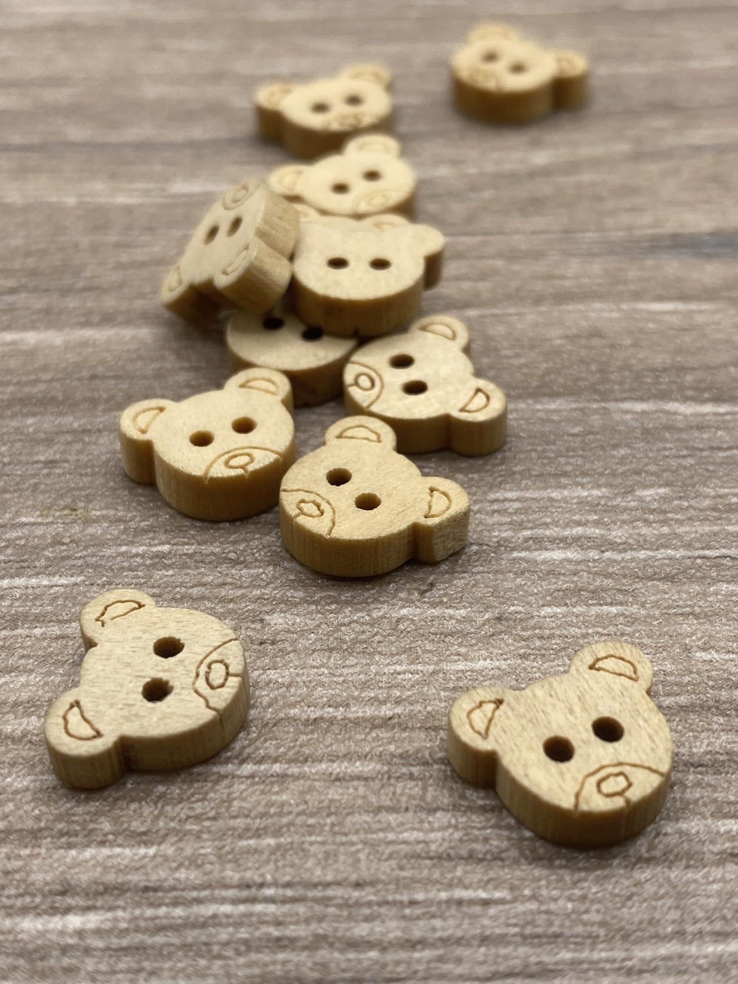 KnitForLess 25Pcs 13mm Natural Wooden Teddy Bear Buttons Light Brown 2 Holes Small Sewing Craft Knitting