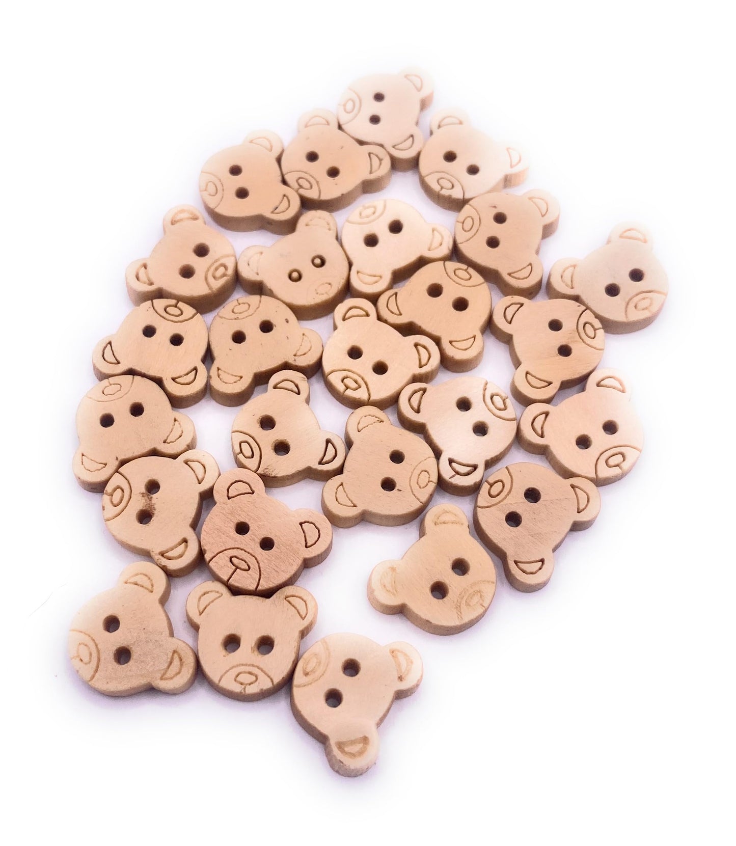 KnitForLess 25Pcs 13mm Natural Wooden Teddy Bear Buttons Light Brown 2 Holes Small Sewing Craft Knitting