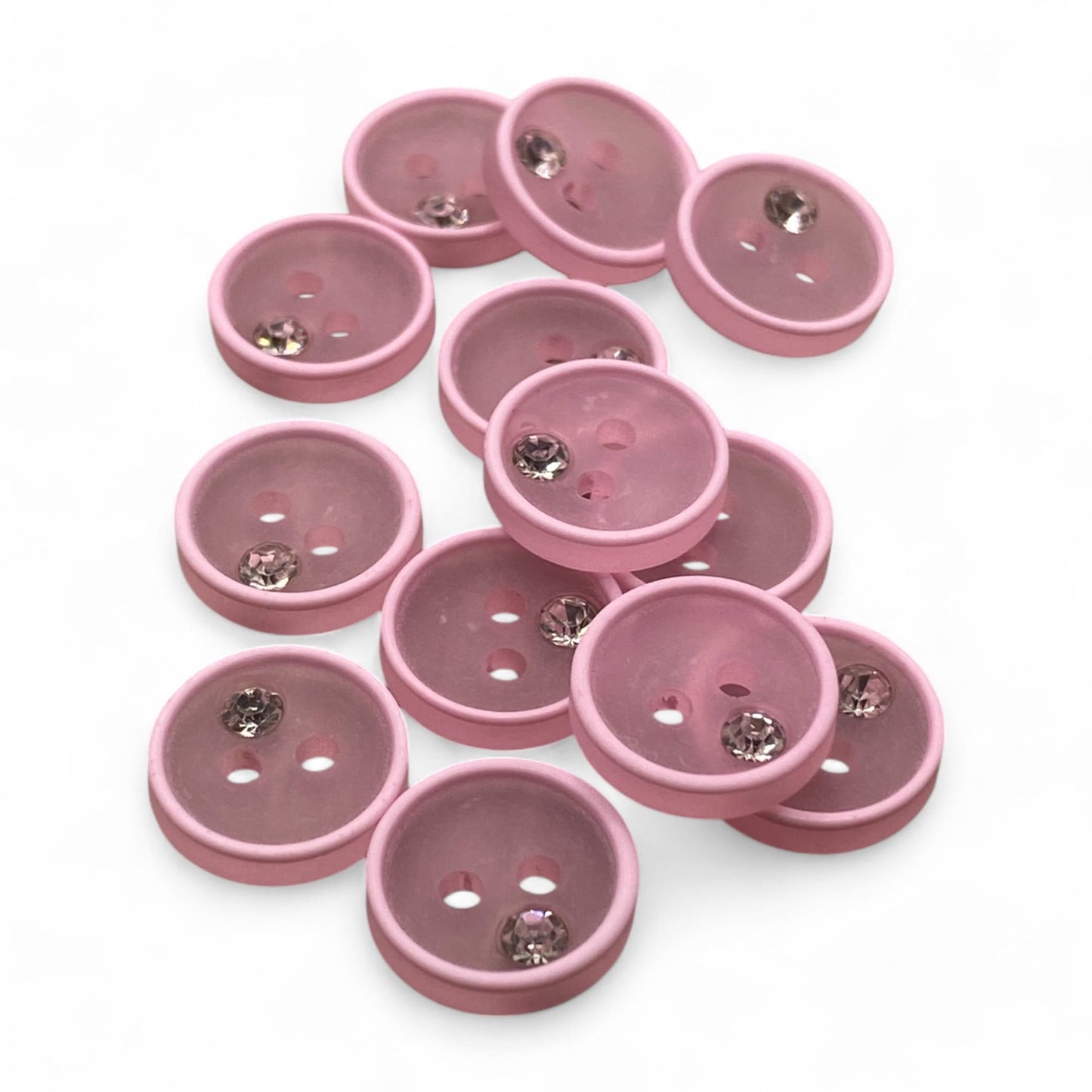 KnitForLess 11mm White and Pink Buttons with Diamond Imitation Stud Baby Cardigans 2 Hole Pack of 10
