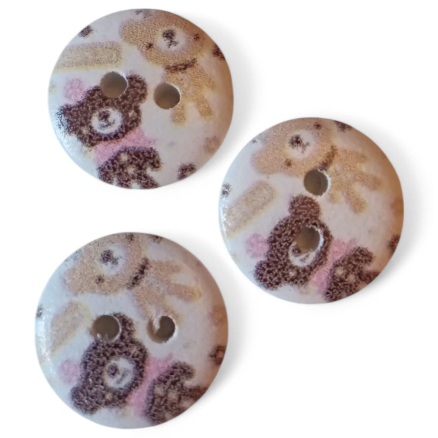 KnitForLess Wooden Teddy Bear Buttons 15mm 2 Hole Baby Craft Supplies