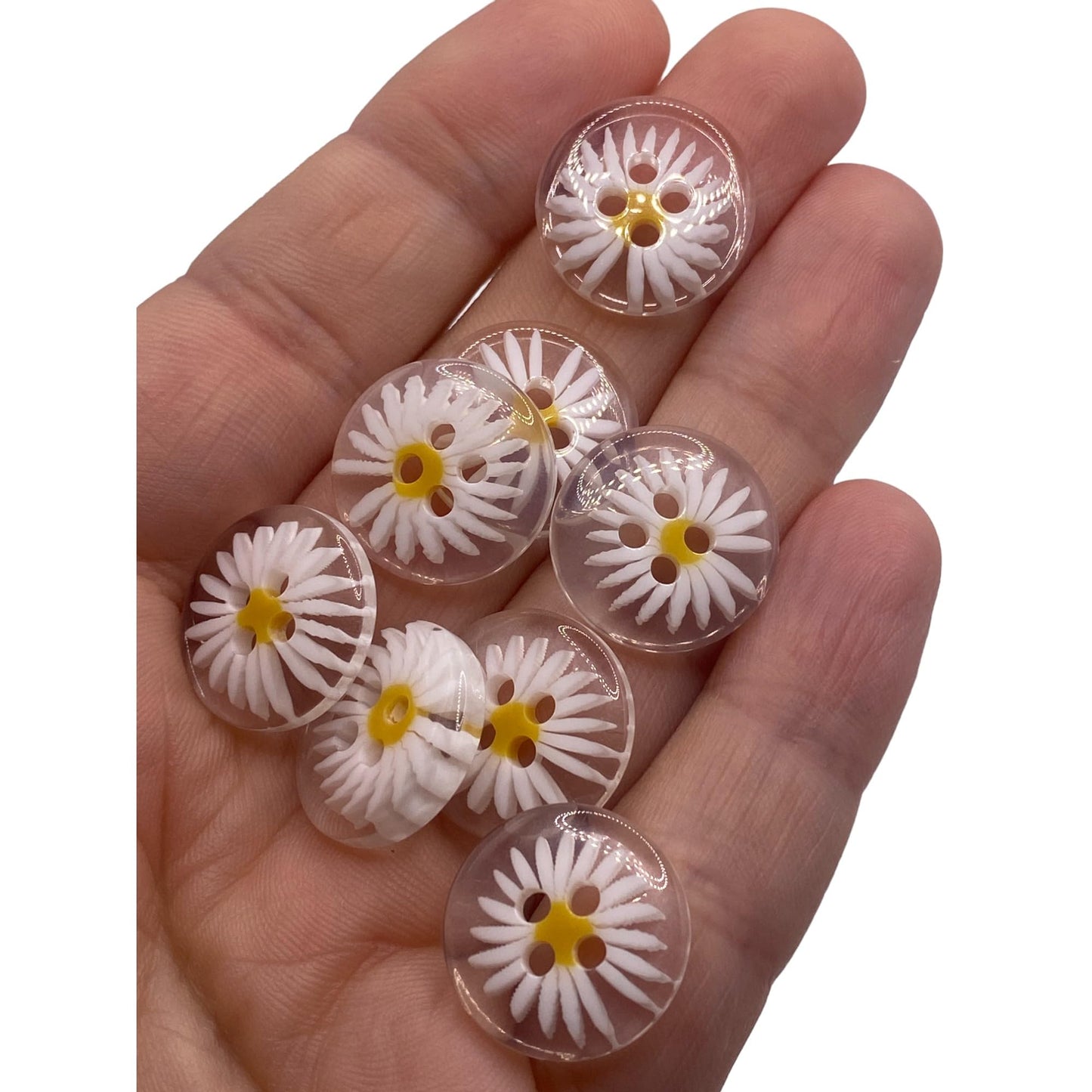 KnitForLess Clear Resin Daisy Flower Shaped Buttons 18mm 4 Hole for Sewing Knitting Jewellery Making Craft Projects