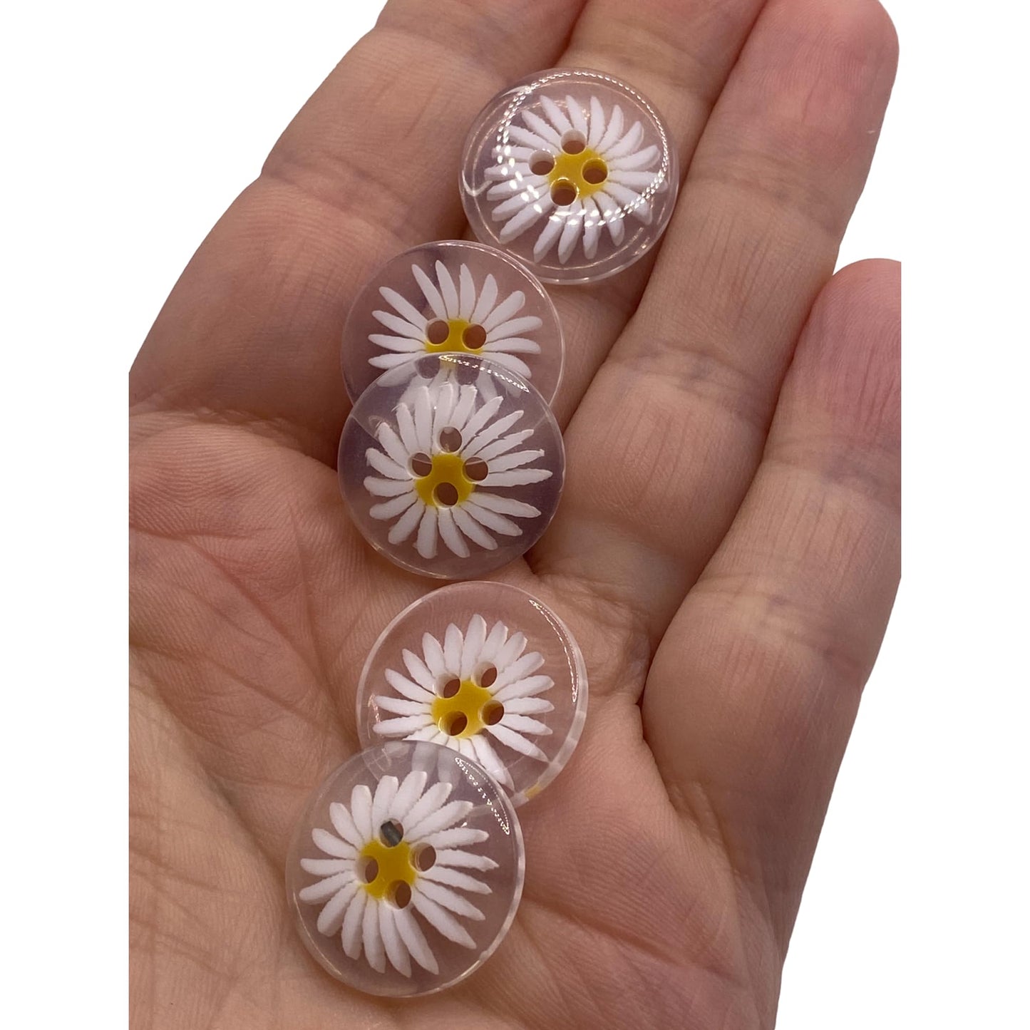 KnitForLess Clear Resin Daisy Flower Shaped Buttons 20mm 4 Hole for Sewing Knitting Jewellery Making Craft Projects