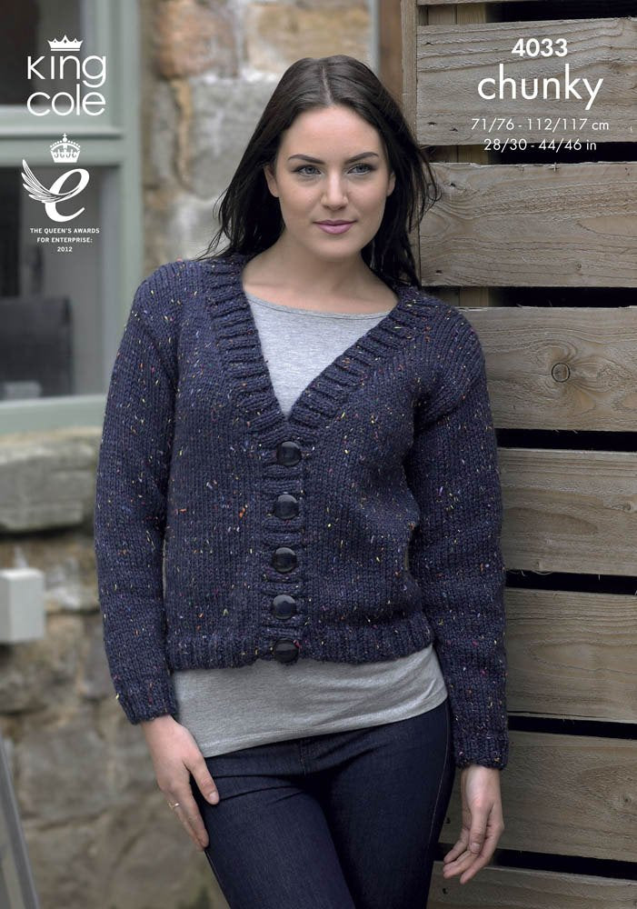 King Cole 4033 Knitting Pattern Ladies Jackets to Knit in Chunky Tweed