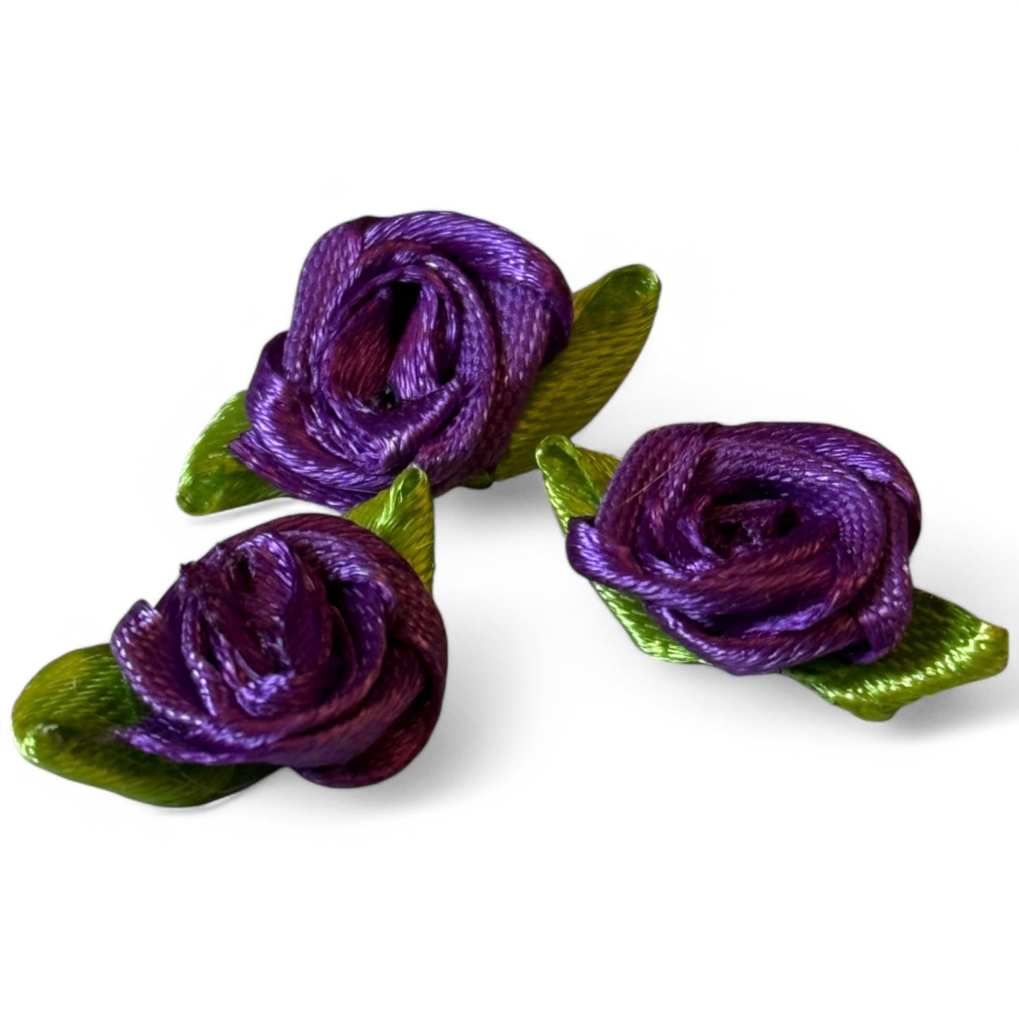 KnitForLess Purple Handmade 15mm Mini Rose Satin Ribbon Buds Craft Decorative Flowers Weddings